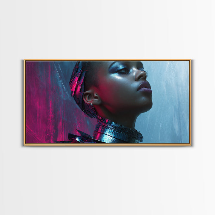 Futuristic Fashion Portrait Canvas Print, Futuristic Art, Space Art, Living Room Decor, Oil Painting, Future, Minimalist Decor, FUT-2x1-53