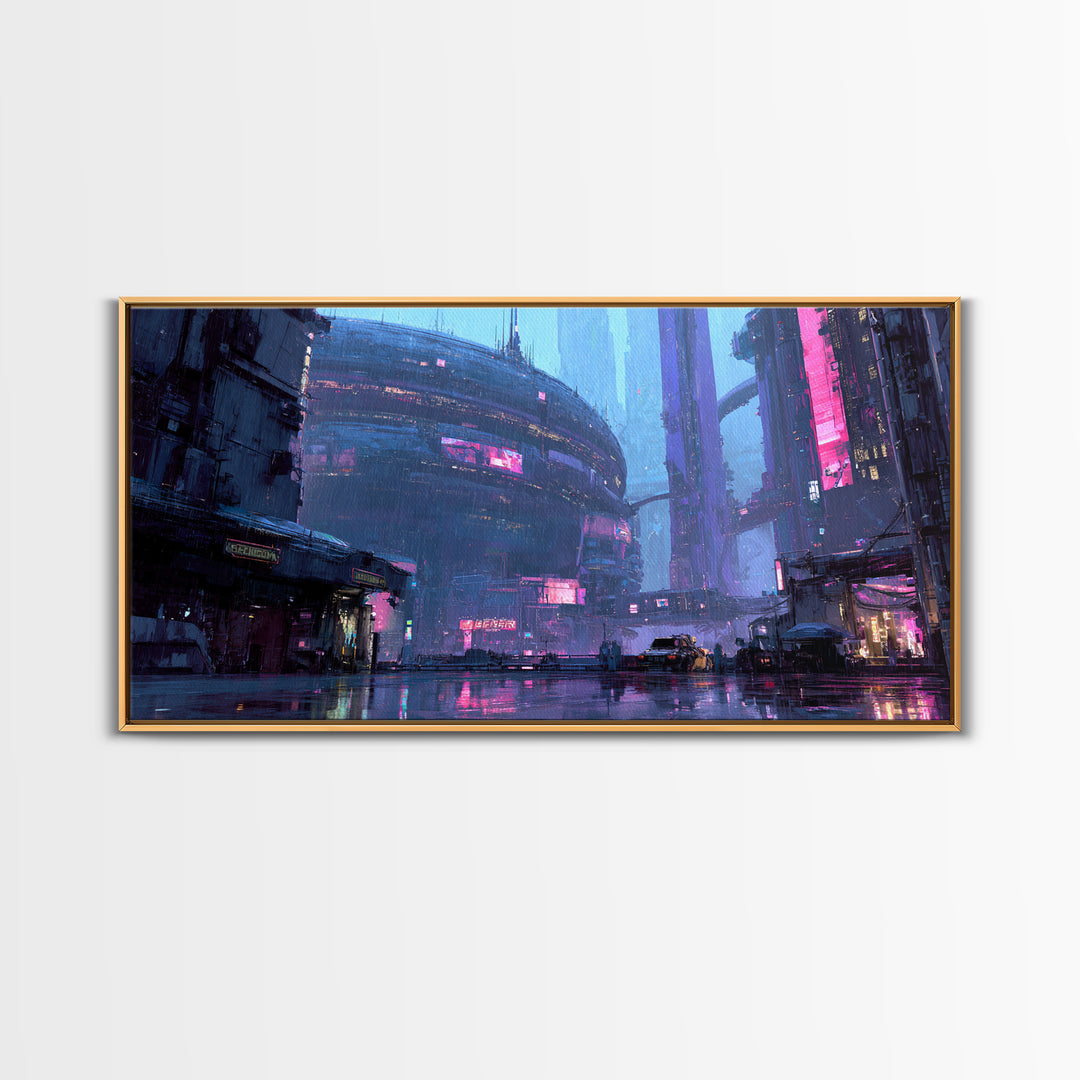 Orbital City Ring Around a Blue Planet Canvas Print, Futuristic Art, Unique Wall Art, Living Room Decor, Fine Art, Future, FUT-2x1-78