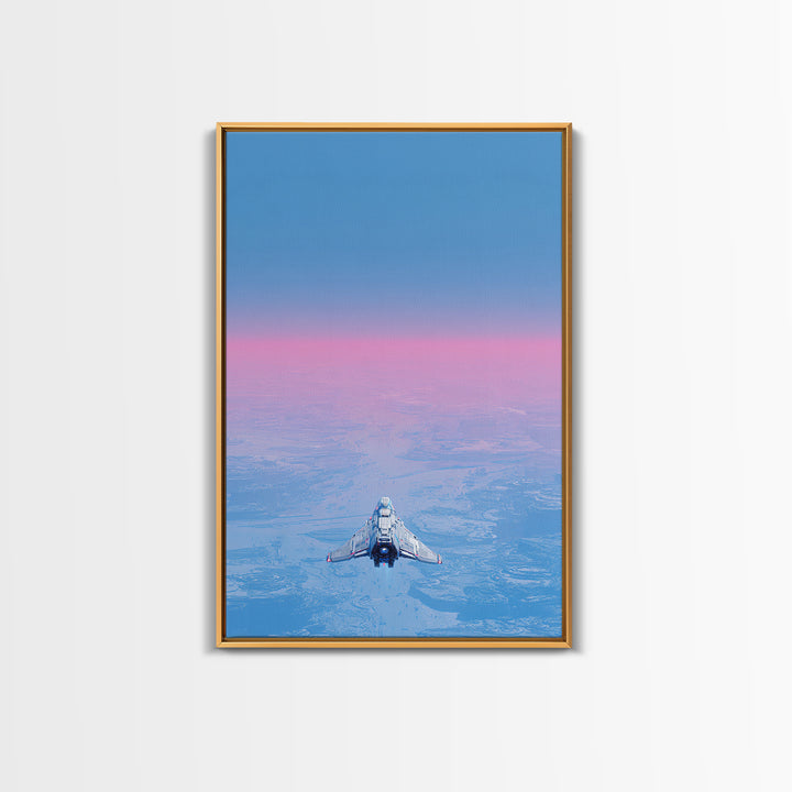 Minimal Spacecraft over a Clean Planet Horizon Canvas Print, Futuristic Art, Steampunk Decor, Living Room Decor, Oil Painting, FUT-2x3-15