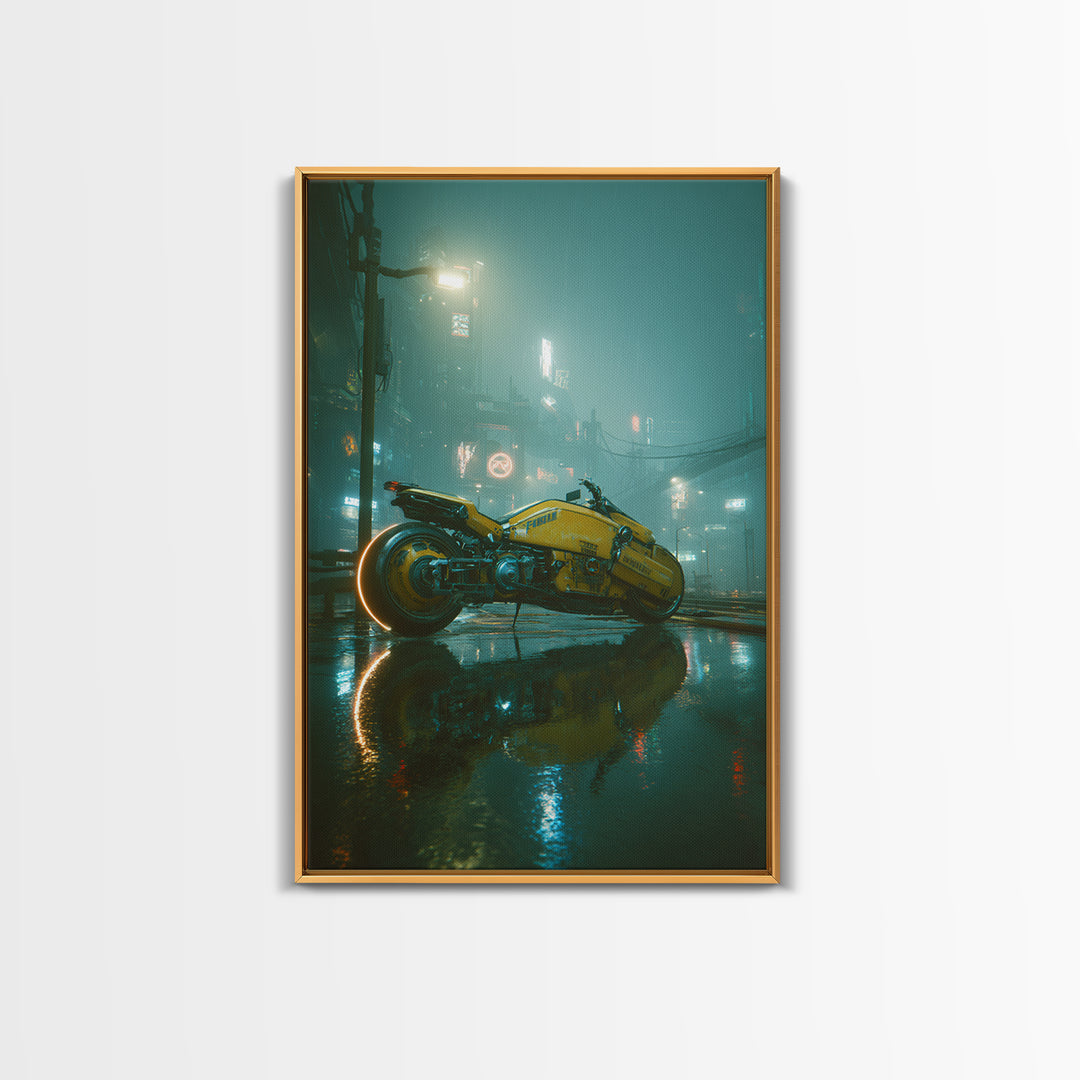 High Speed Hover Bike Trail of Light Framed Canvas Print, Futuristic Art, Modern Art, Living Room Decor, Fine Art, Future, FUT-2x3-4