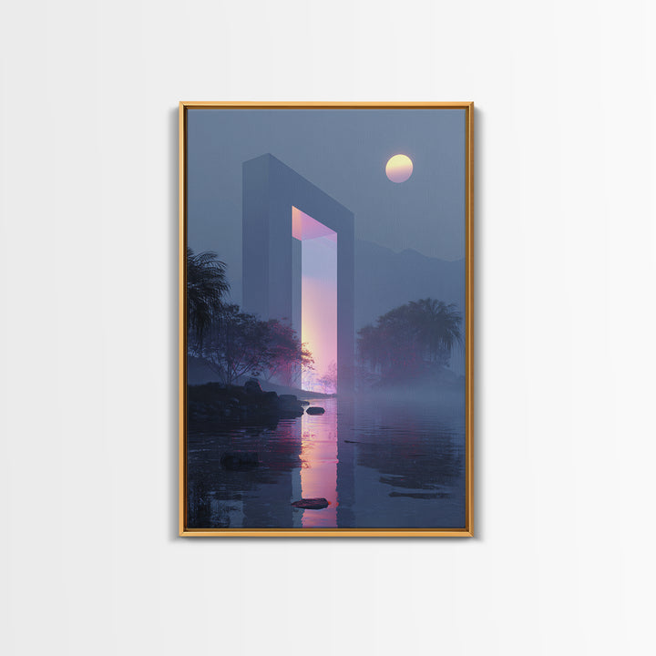 Glowing Geometric Portal Framed Canvas Print, Futuristic Art, Unique Wall Art, Living Room Decor, Fine Art, Future, FUT-2x3-46
