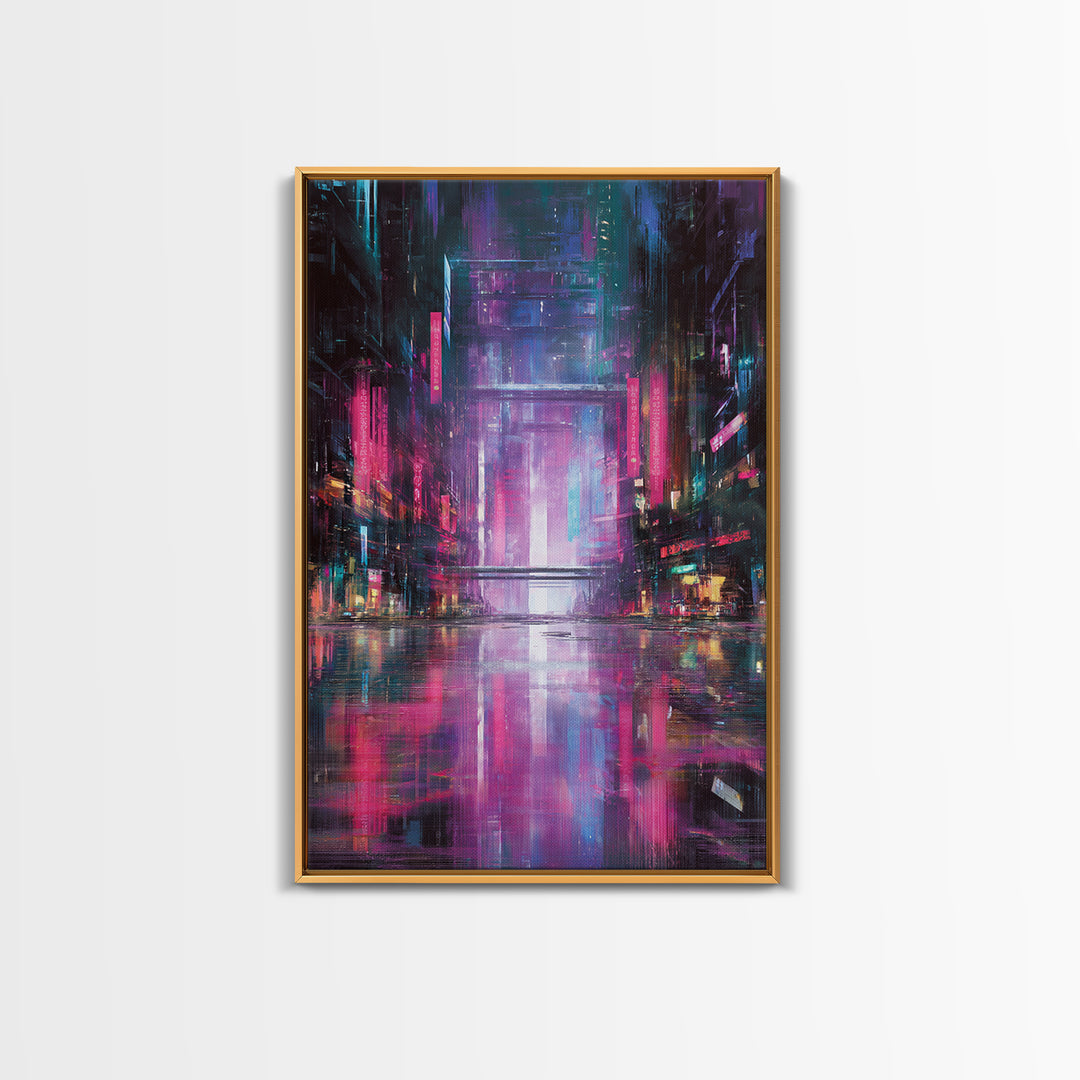 Digital Aurora Above a Clean White City Framed Canvas Print, Futuristic Art, Modern Art, Living Room Decor, Abstract Art, FUT-2x3-56