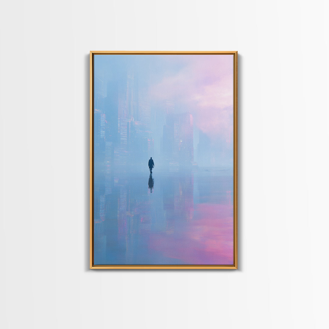 Floating Glass Architecture Above Reflective Water Canvas Print, Futuristic Art, Luxury Decor, Living Room Decor, Future, FUT-2x3-59