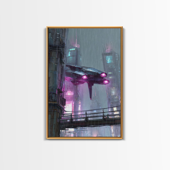 Futurist Bird Made of Panels and Light Framed Canvas Print, Futuristic Art, Steampunk Decor, Living Room Decor, Future, FUT-2x3-78