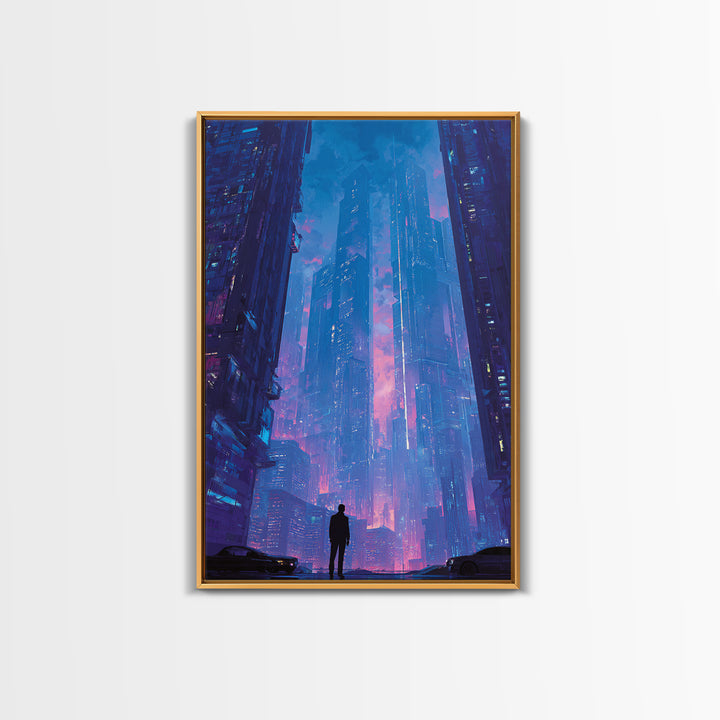 Sleek Chrome City Skyline Canvas Print, Futuristic Art, Digital Art Print, Living Room Decor, Abstract Art, Future, FUT-2x3-9