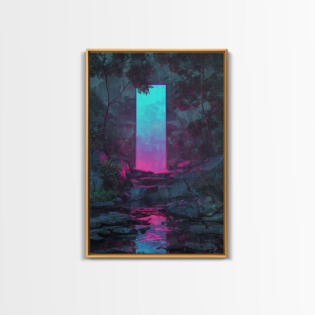 Glowing Geometric Portal Framed Canvas Print, Futuristic Art, Digital Art Print, Living Room Decor, Fine Art, Future, FUT-2x3-94