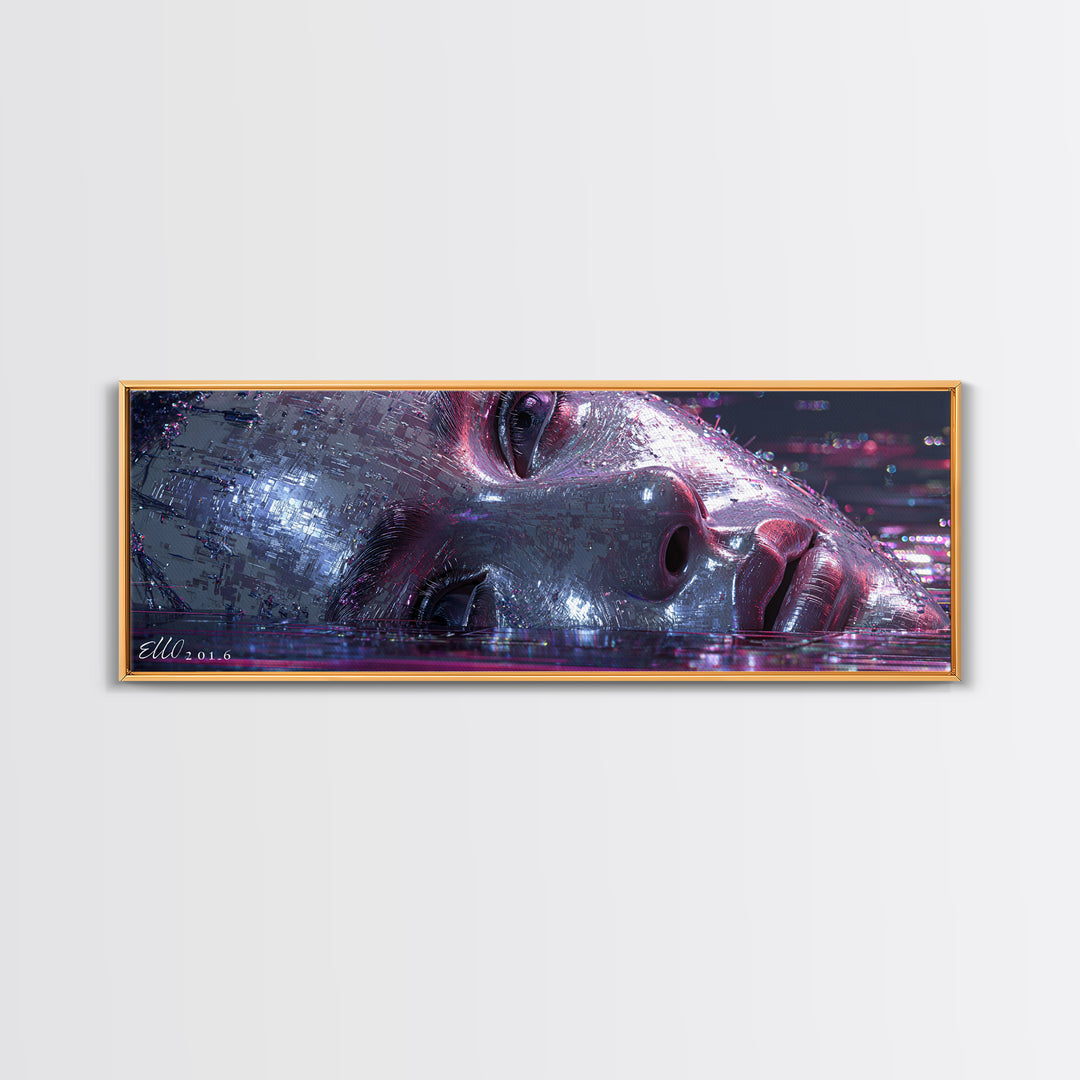 Abstract Ai Face Formed from Light Fragments Framed Canvas Print, Futuristic Art, Digital Poster, Living Room Decor, Future, FUT-3x1-18