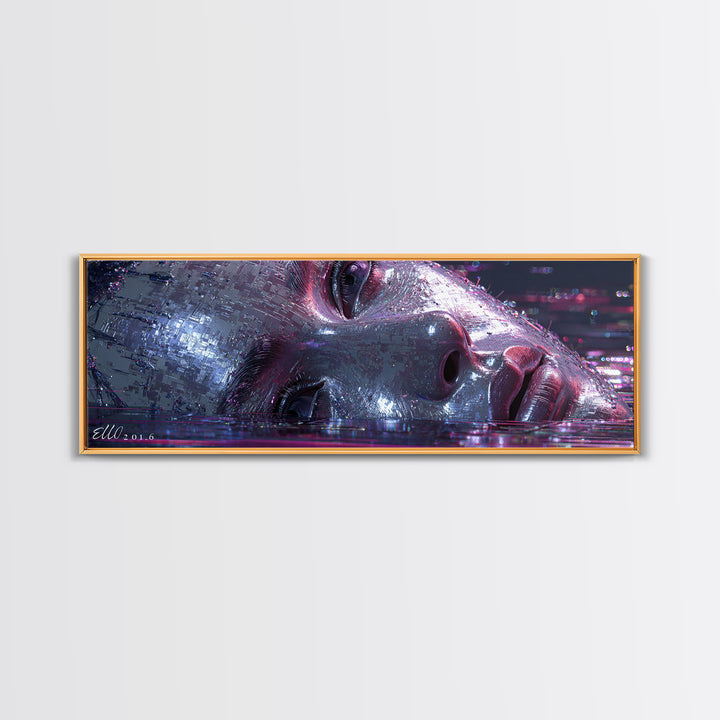 Abstract Ai Face Formed from Light Fragments Framed Canvas Print, Futuristic Art, Digital Poster, Living Room Decor, Future, FUT-3x1-18