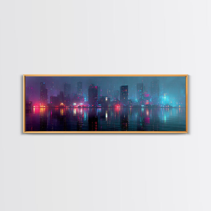Floating Glass Architecture Above Reflective Water Canvas Print, Futuristic Art, Living Room Decor, Watercolor Art, Future, FUT-3x1-19