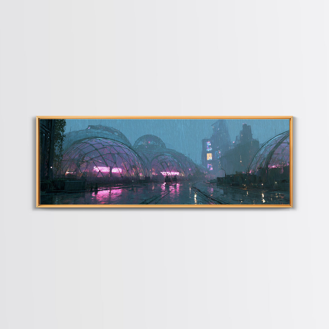 Futuristic Botanical Greenhouse Canvas Print, Futuristic Art, Steampunk Decor, Living Room Decor, Future, Fine Art Print, FUT-3x1-34