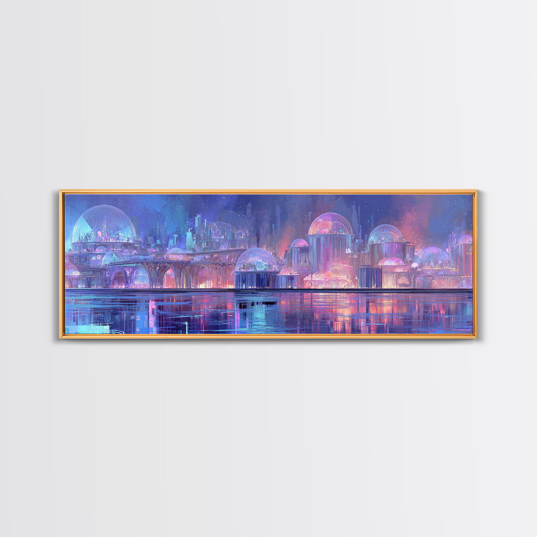 Futuristic Botanical Greenhouse Framed Canvas Print, Futuristic Art, Victorian Decor, Living Room Decor, Oil Painting, Future, FUT-3x1-58