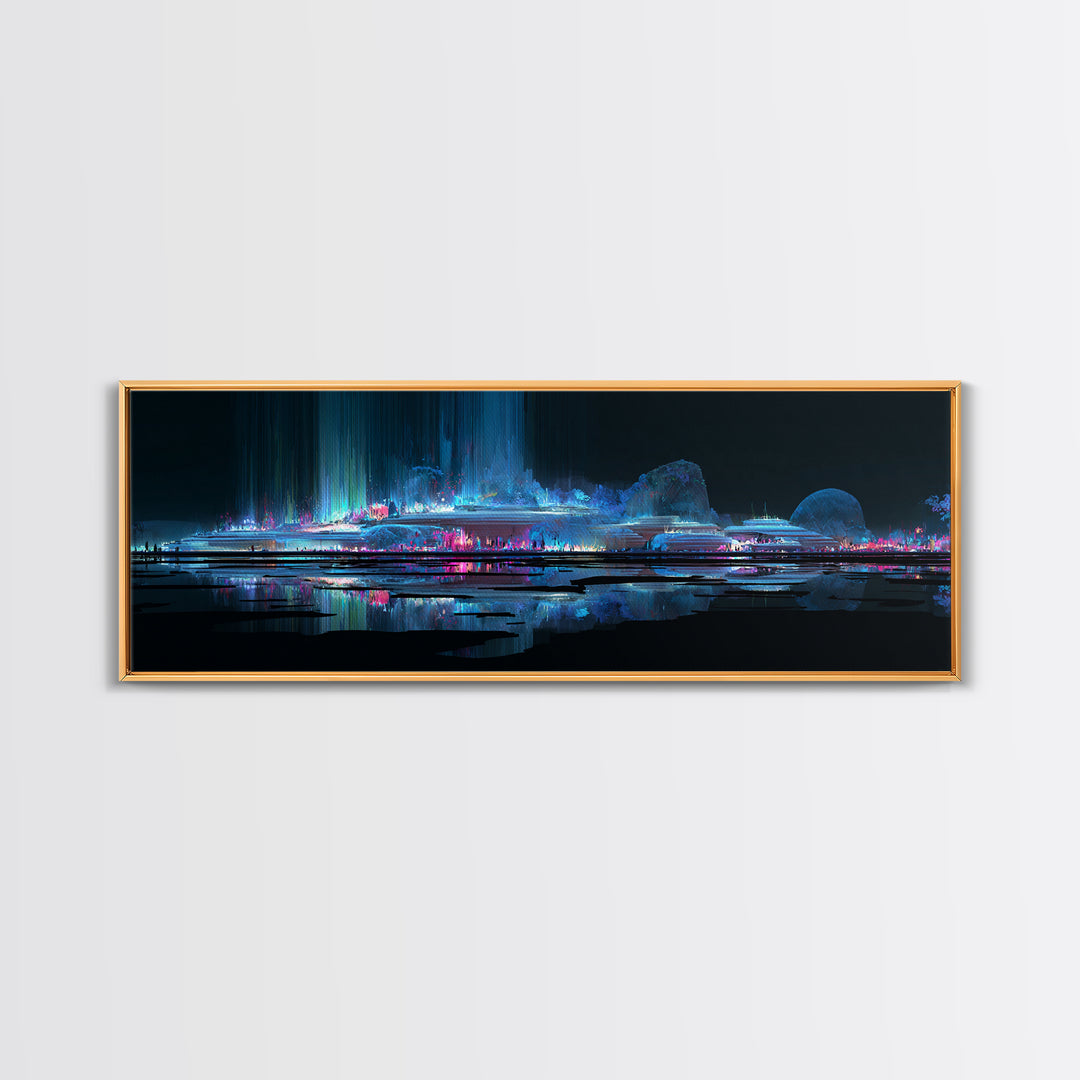 Bioluminescent Garden in a Future Habitat Framed Canvas Print, Futuristic Art, Digital Art, Living Room Decor, Fine Art, Future, FUT-3x1-68