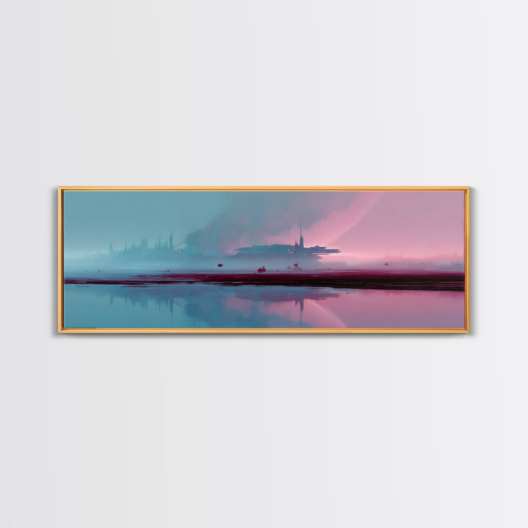 Minimal Spacecraft over a Clean Planet Horizon Canvas Print, Futuristic Art, Canvas Painting, Living Room Decor, Oil Painting, FUT-3x1-71