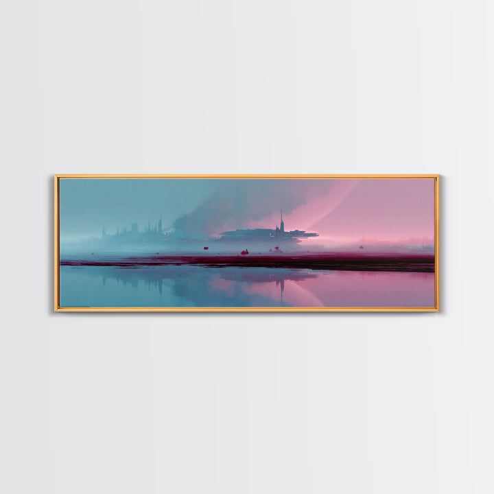 Minimal Spacecraft over a Clean Planet Horizon Canvas Print, Futuristic Art, Canvas Painting, Living Room Decor, Oil Painting, FUT-3x1-71
