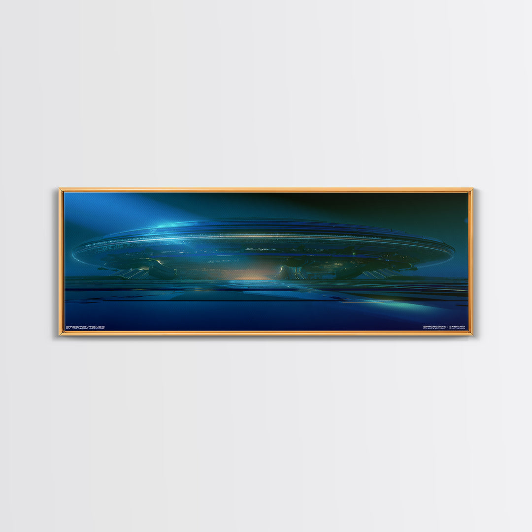 White and Blue Utopian Megastructure Canvas Print, Futuristic Art, Mid Century Modern, Living Room Decor, Fine Art, Future, FUT-3x1-76