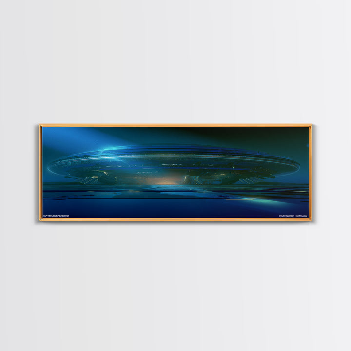 White and Blue Utopian Megastructure Canvas Print, Futuristic Art, Mid Century Modern, Living Room Decor, Fine Art, Future, FUT-3x1-76