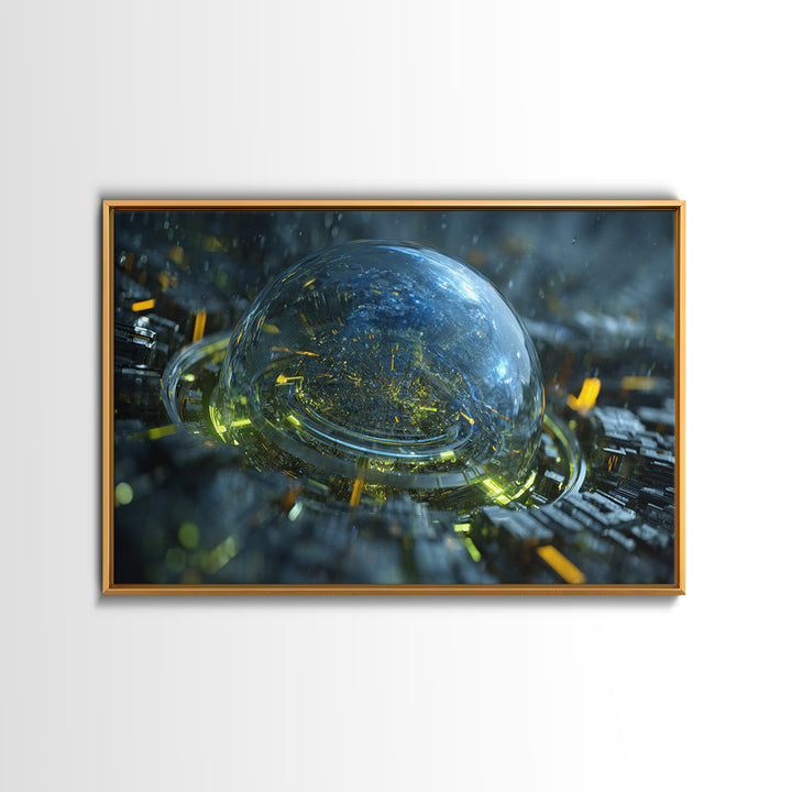 Orbital City Ring Around a Blue Planet Framed Canvas Print, Futuristic Art, Unique Home Decor, Living Room Decor, Future, FUT-3x2-14