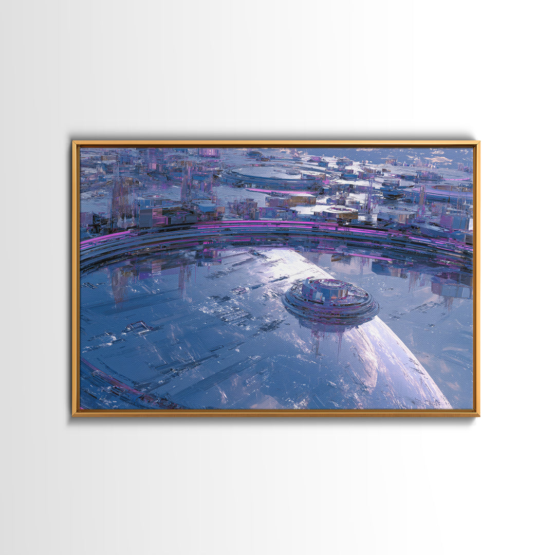 Orbital City Ring Around a Blue Planet Canvas Print, Futuristic Art, Modern Wall Decor, Living Room Decor, Fine Art, Future, FUT-3x2-62