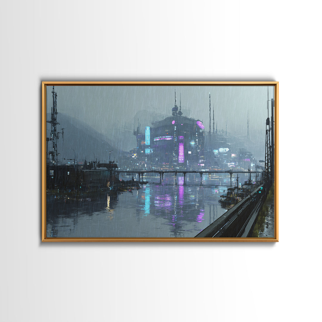 White and Blue Utopian Megastructure Canvas Print, Futuristic Art, Unique Home Decor, Living Room Decor, Fine Art, Future, FUT-3x2-88