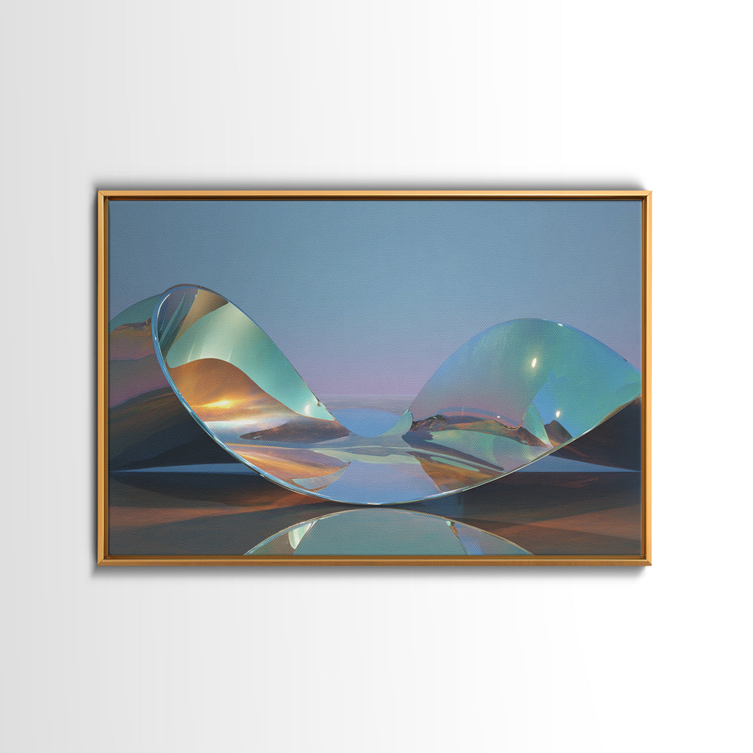 Chrome Abstract Sculpture Framed Canvas Print, Futuristic Art, Statement Artwork, Living Room Decor, Abstract Art, Future, FUT-3x2-95