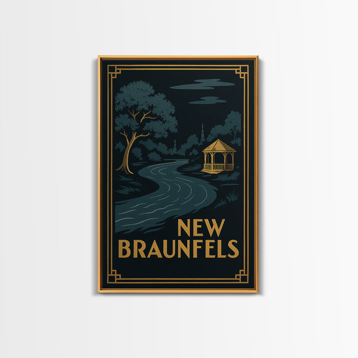 New Braunfels Texas Travel Poster, Canvas Print, Black Gold City Wall Art, New Braunfels Wall Art, Travel Wall Art, Living Room Wall Art
