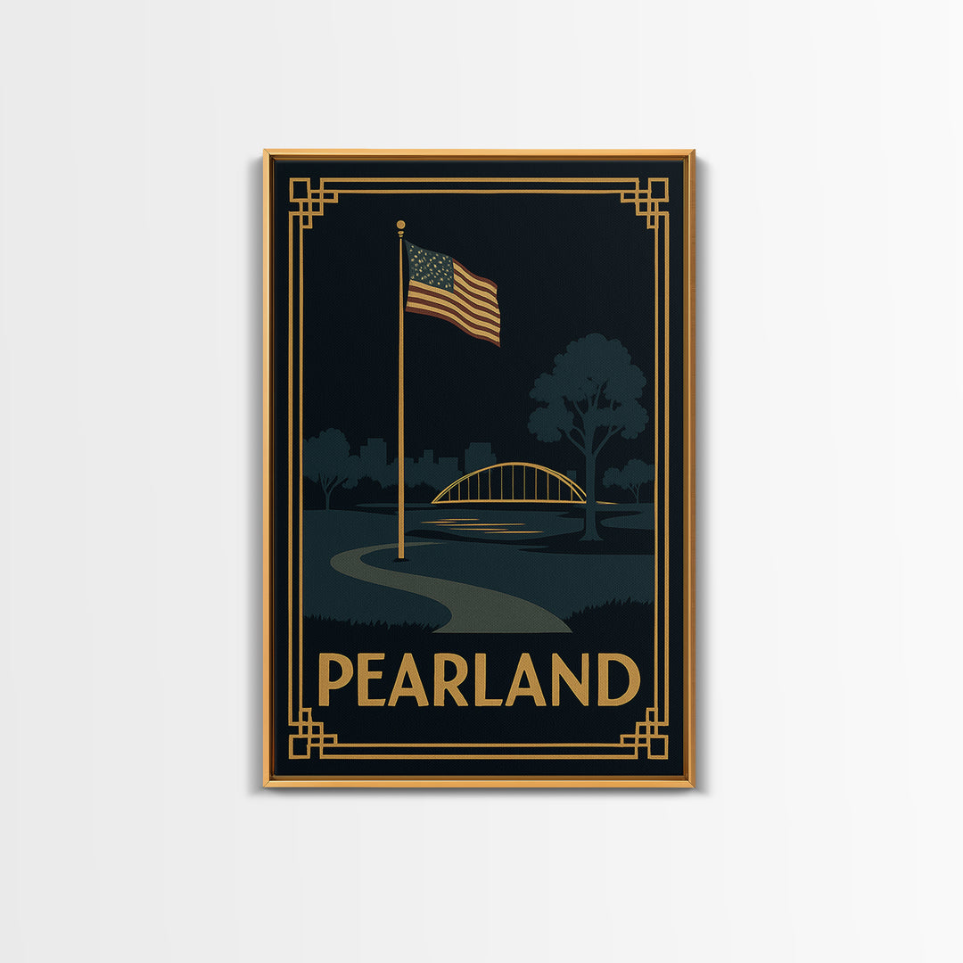 Pearland Texas Travel Poster, Framed Canvas Print, Luxury Art Deco Poster, Pearland Wall Art, Vintage City Art, Living Room Wall Art