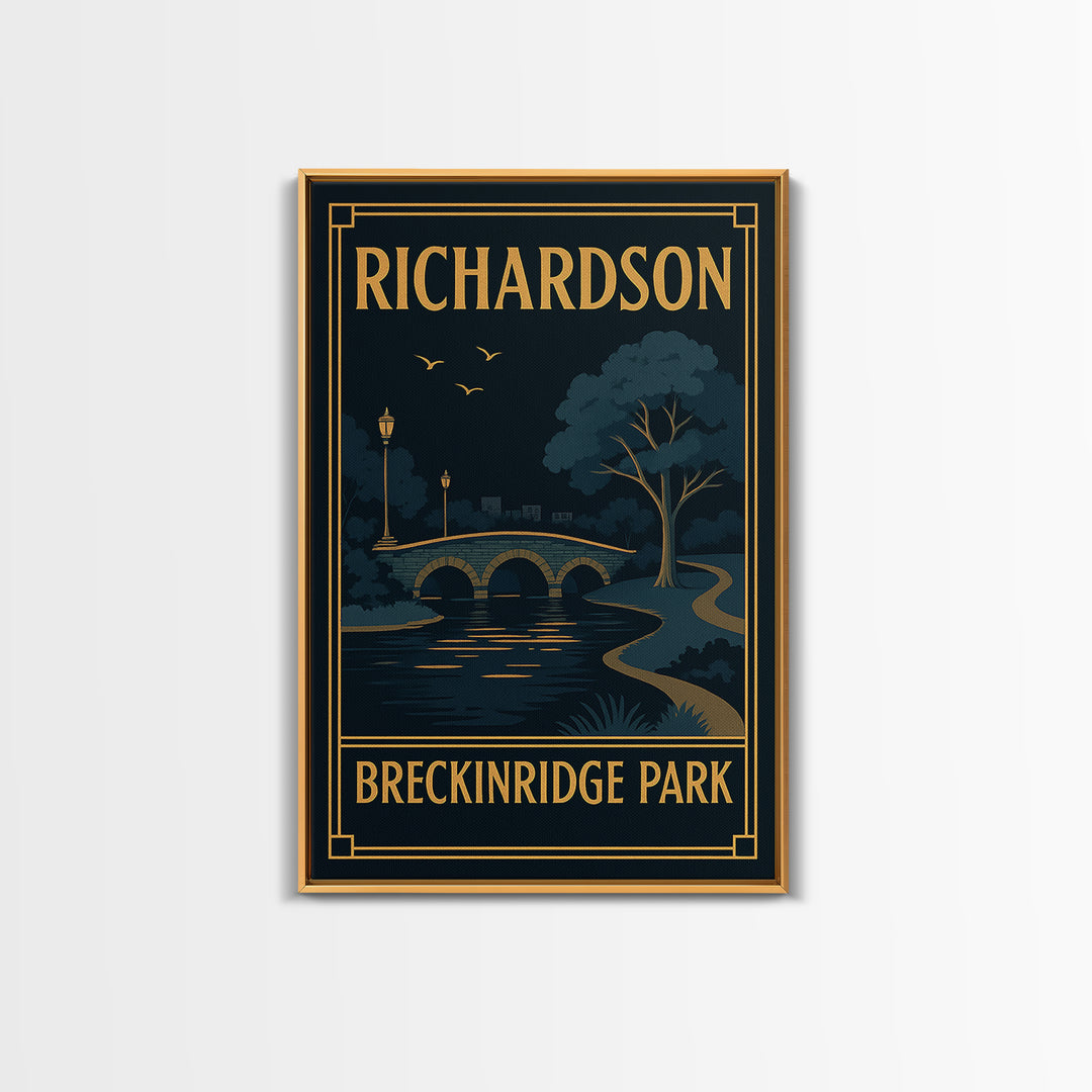 Richardson Texas Travel Poster, Framed Canvas Print, Black Gold City Wall Art, Richardson City Art, Fine Art Print, Vintage Travel Print