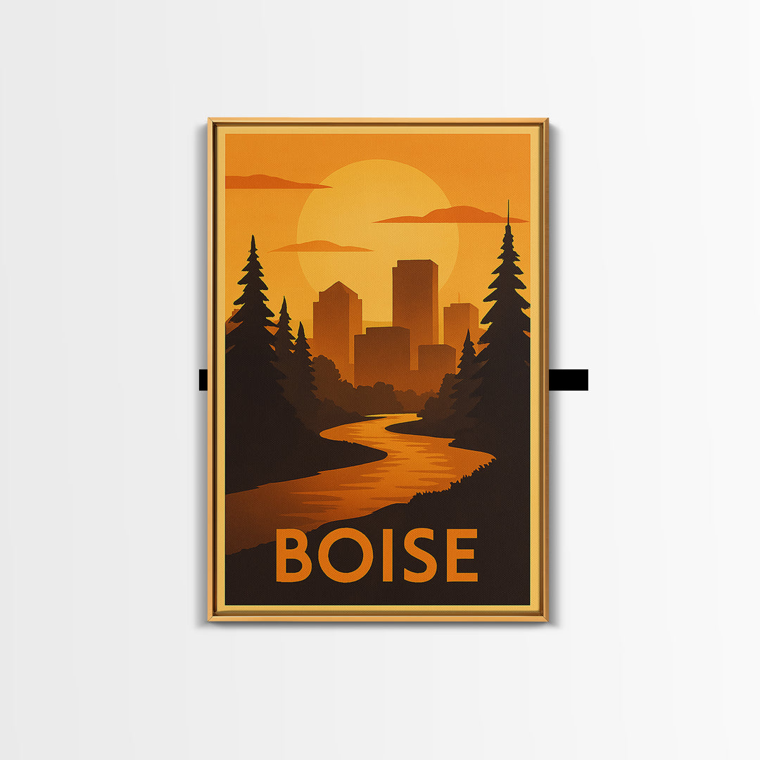 Boise Travel Poster, Canvas Print, Gold Art Deco Poster Art, Boise Wall Art, City Illustration, City Art Print, Gift For Travelers