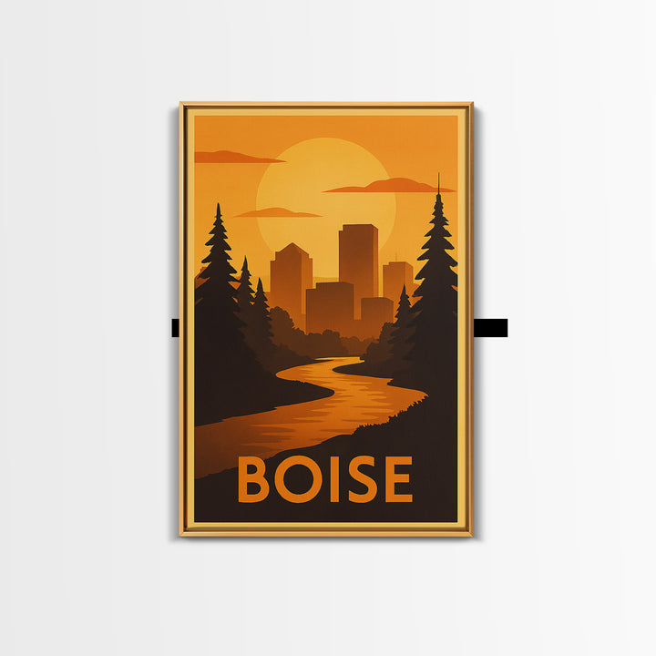 Boise Travel Poster, Canvas Print, Gold Art Deco Poster Art, Boise Wall Art, City Illustration, City Art Print, Gift For Travelers