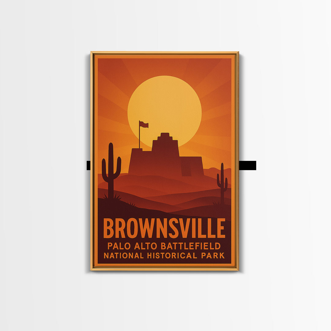 Brownsville Travel Poster, Framed Canvas Print, Golden Travel Poster Art, Brownsville City Art, Travel Poster Art, Mid Century Wall Art