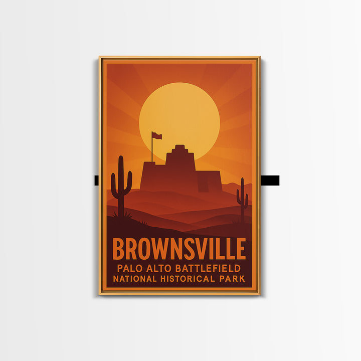 Brownsville Travel Poster, Framed Canvas Print, Golden Travel Poster Art, Brownsville City Art, Travel Poster Art, Mid Century Wall Art