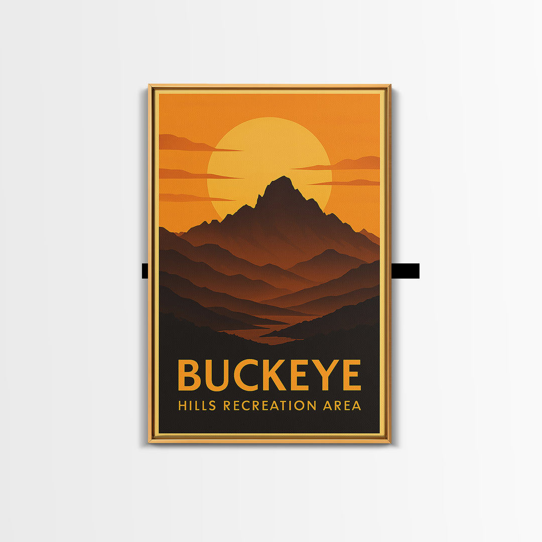 Buckeye Travel Poster, Canvas Print, Warm Sunset Silhouette Art, Buckeye Travel Art, Travel Wall Art, Eclectic Wall Decor, City Art Print