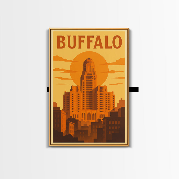 Buffalo New York Travel Poster, Canvas Print, Golden Travel Poster Art, Buffalo Art Print, Wanderlust Decor, Modern Wall Decor, Wall Art