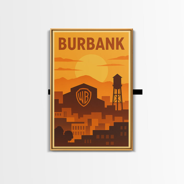 Burbank California Travel Poster, Canvas Print, Gold Art Deco Poster Art, Burbank Wall Art, Skyline Art, Poster Art, Gift For Travelers