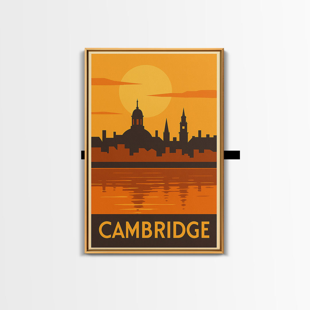 Cambridge Travel Poster, Canvas Print, Gold Art Deco Poster Art, Cambridge Art Print, Fine Art Print, Home Office Decor, Travel Wall Art