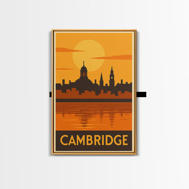 Cambridge Travel Poster, Canvas Print, Gold Art Deco Poster Art, Cambridge Art Print, Fine Art Print, Home Office Decor, Travel Wall Art