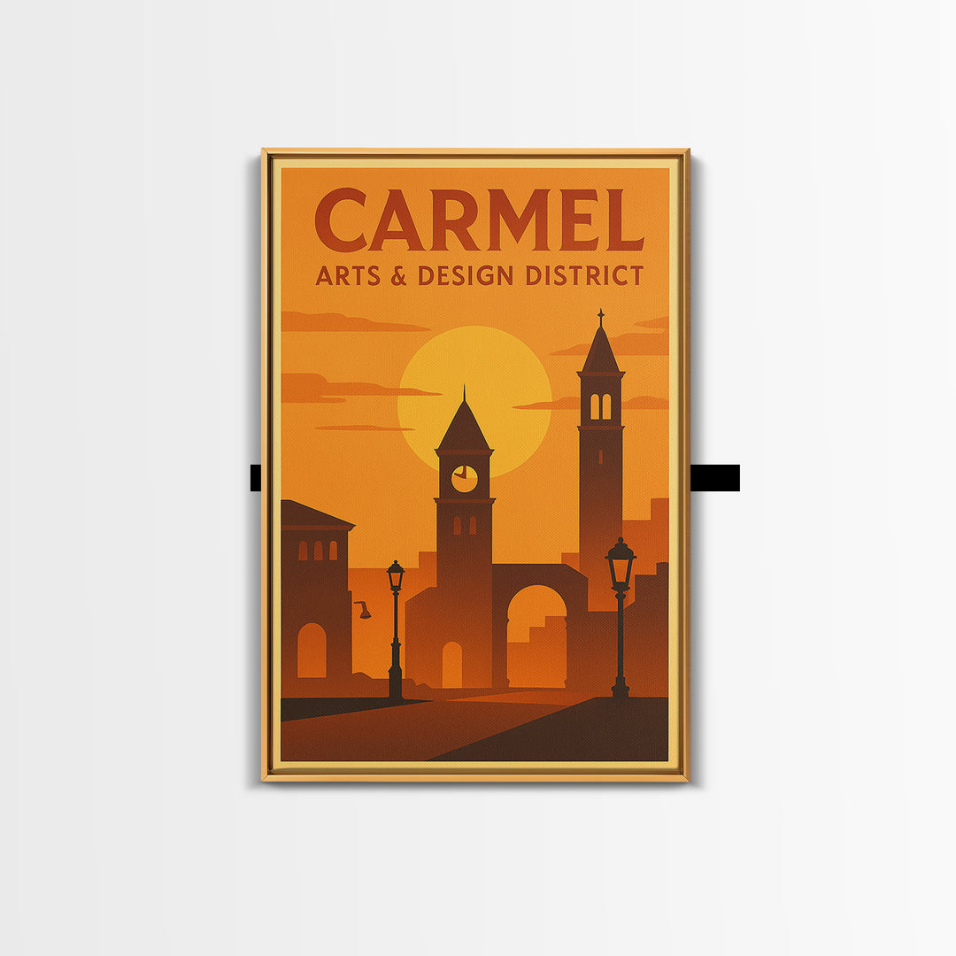 Carmel Indiana Travel Poster, Canvas Print, Warm Sunset Silhouette Art, Carmel Art Print, Fine Art Print, Wall Decor, Travel Poster Set