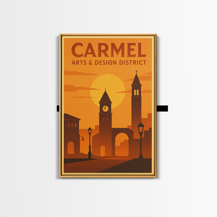Carmel Indiana Travel Poster, Canvas Print, Warm Sunset Silhouette Art, Carmel Art Print, Fine Art Print, Wall Decor, Travel Poster Set