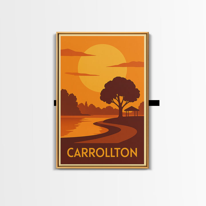 Carrollton Travel Poster, Canvas Print, Gold Art Deco Poster Art, Carrollton Art Print, Wanderlust Decor, Watercolor Downtown Skyline