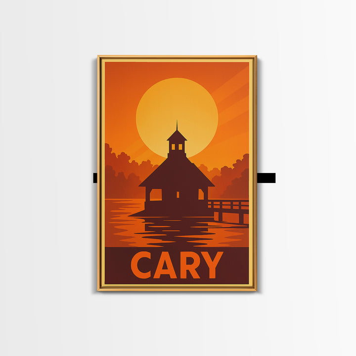 Cary Travel Poster, Framed Canvas Print, Golden Travel Poster Art, Cary City Art, City Travel Prints, Retro Travel Print, City Art Print