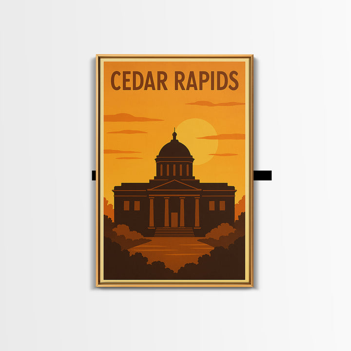 Cedar Rapids Iowa Travel Poster, Canvas Print, Golden Travel Poster Art, Cedar Rapids City Art, Vintage Travel Print, Travel Poster Art