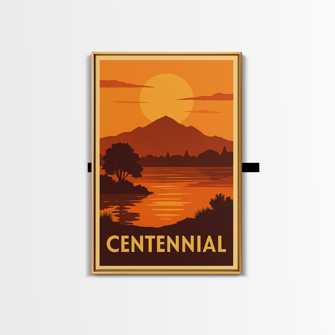 Centennial Travel Poster, Framed Canvas Print, Gold Art Deco Poster Art, Centennial Travel Art, Vintage Travel Art, City Travel Prints
