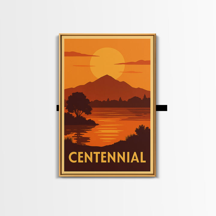 Centennial Travel Poster, Framed Canvas Print, Gold Art Deco Poster Art, Centennial Travel Art, Vintage Travel Art, City Travel Prints
