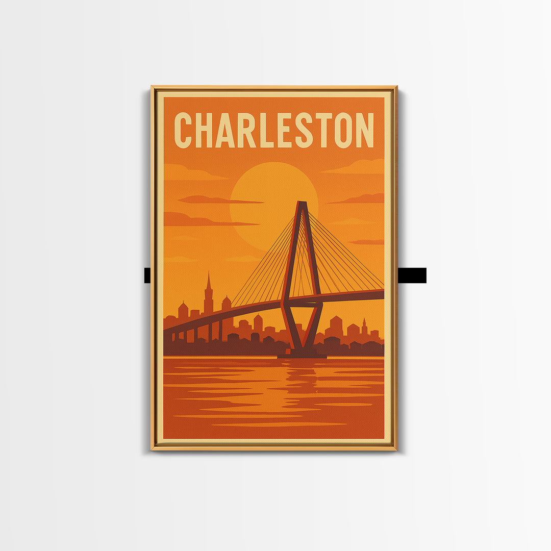Charleston South Carolina Travel Poster, Canvas Print, Warm Sunset Silhouette Art, Charleston City Art, Fine Art Print, Travel Poster Art