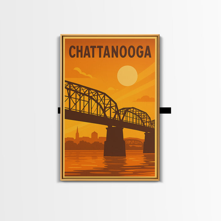 Chattanooga Tennessee Travel Poster, Canvas Print, Vintage Deco Wall Art, Chattanooga Art Print, Vintage City Poster, Skyline Art, Wall Art