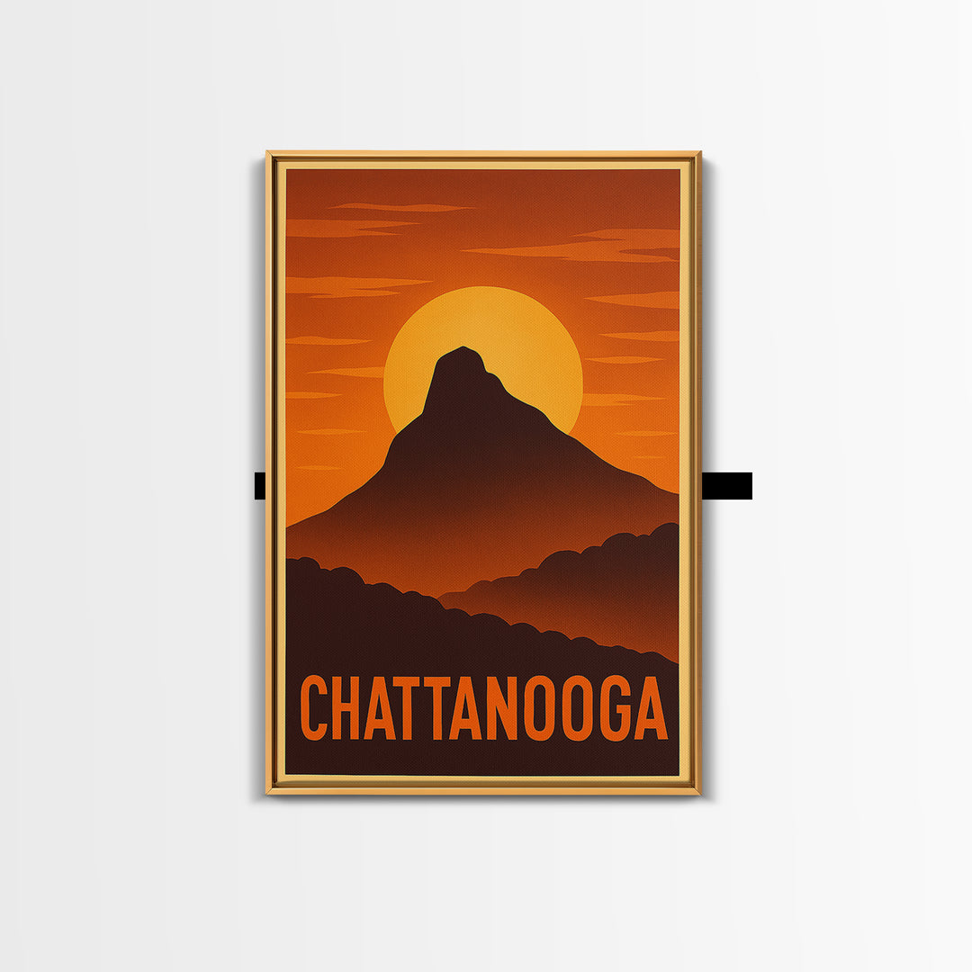 Chattanooga Travel Poster, Framed Canvas Print, Gold Art Deco Poster Art, Chattanooga Wall Art, Travel Art Print, Wanderlust Decor