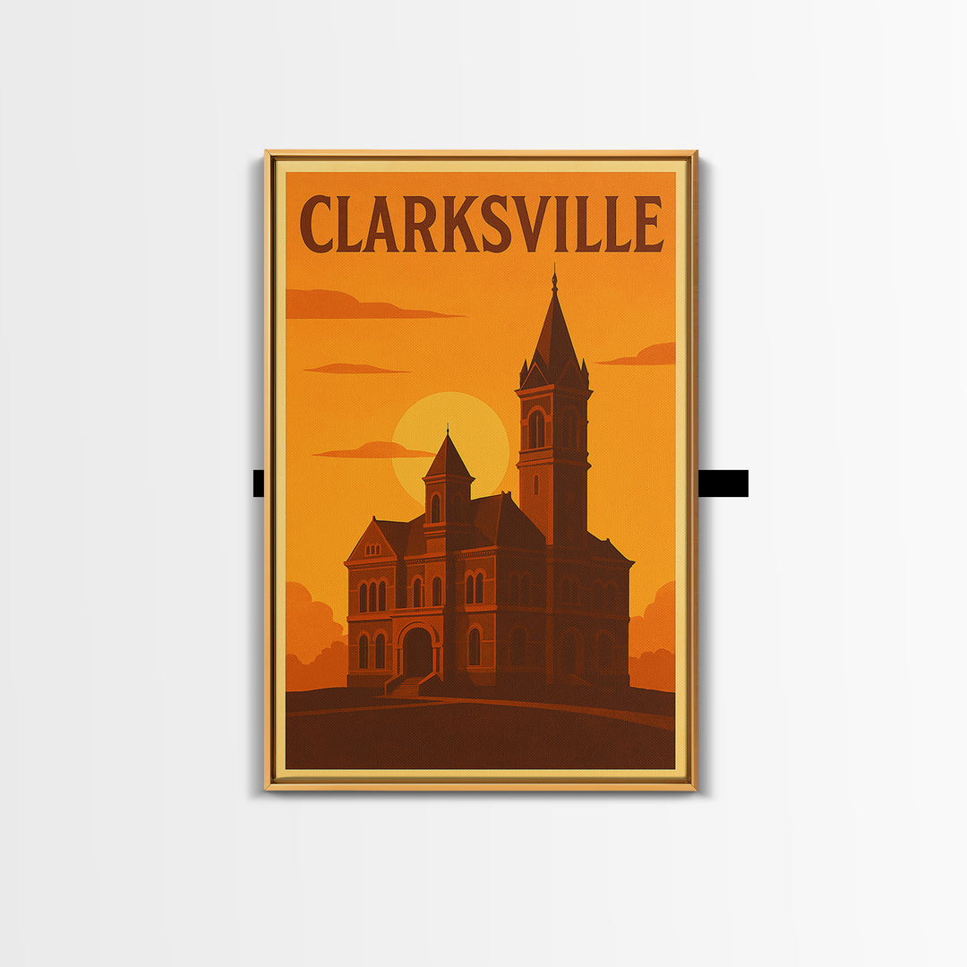 Clarksville Tennessee Travel Poster, Canvas Print, Golden Travel Poster Art, Clarksville Wall Art, Modern Wall Decor, Home Office Decor