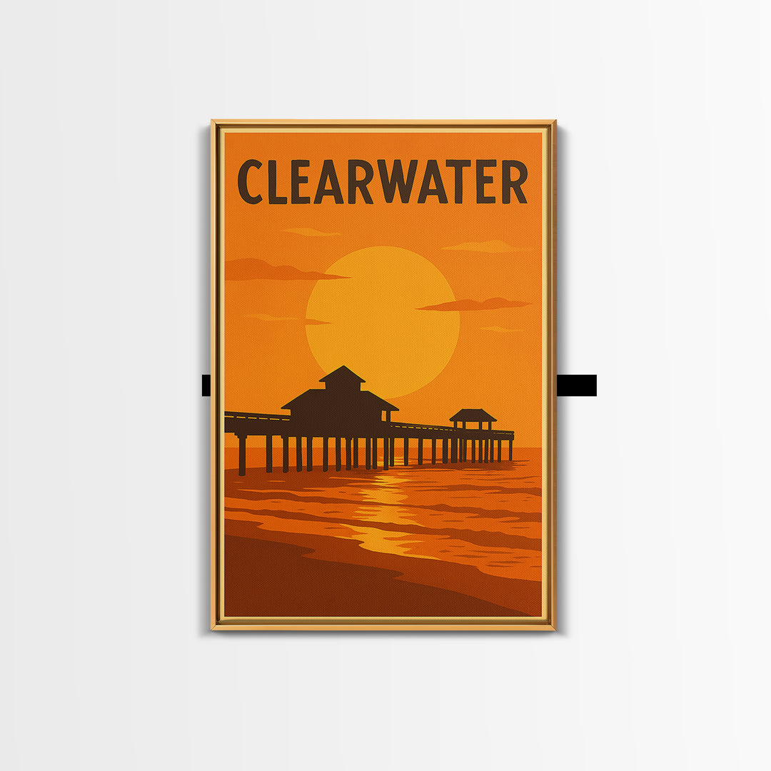 Clearwater Florida Travel Poster, Canvas Print, Warm Sunset Silhouette Art, Clearwater Poster Print, Wall Art, Gift For Travelers