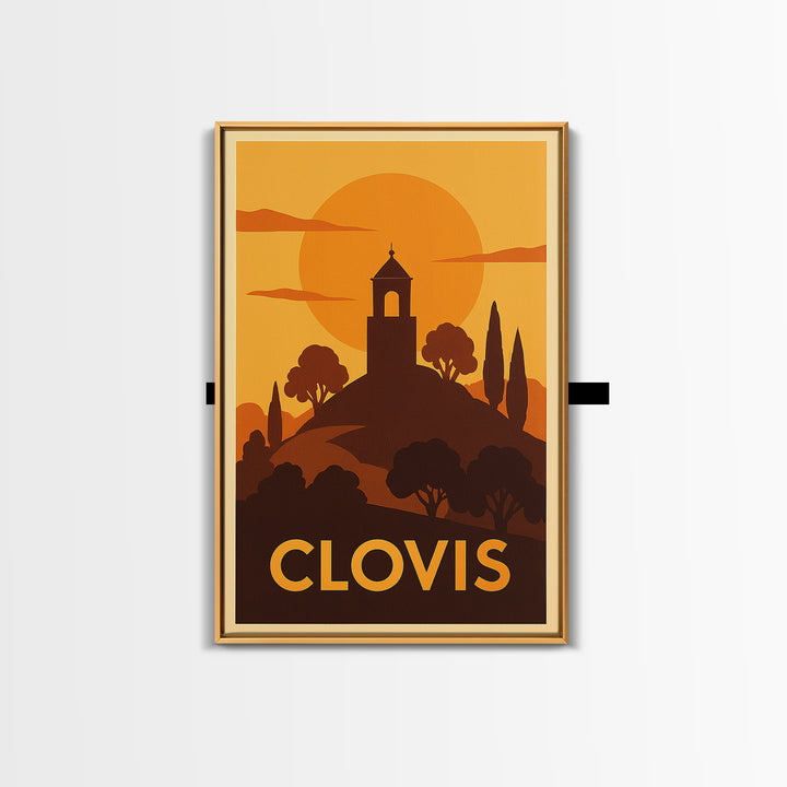 Clovis Travel Poster, Canvas Print, Gold Art Deco Poster Art, Clovis Poster Print, Living Room Wall Art, Travel Wall Decor, Poster Print