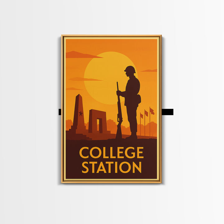 College Station Travel Poster, Canvas Print, Gold Art Deco Poster Art, College Station Poster Print, Living Room Wall Art, Travel Wall Art